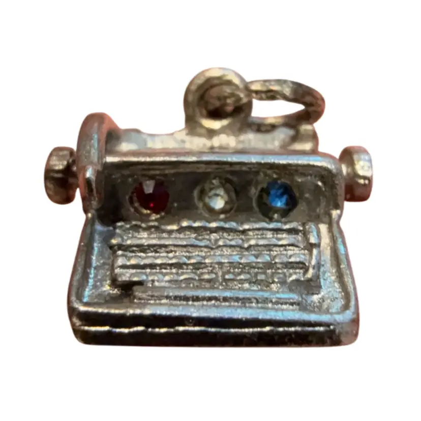 Vintage Sterling Silver Red, White & Blue Stone Patriotic Typewriter Charm, Tested
