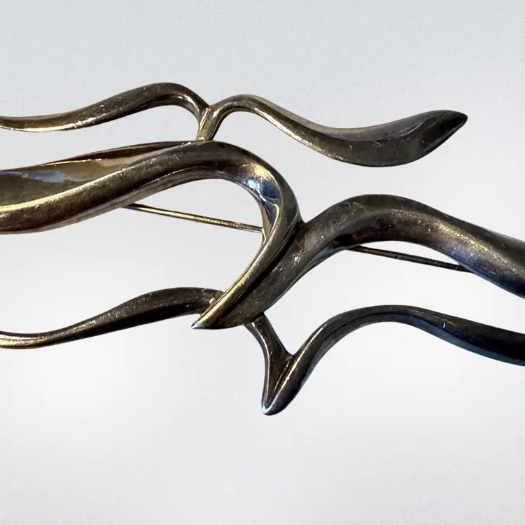 Birds In Flight Sterling Silver Brooch 4.25”