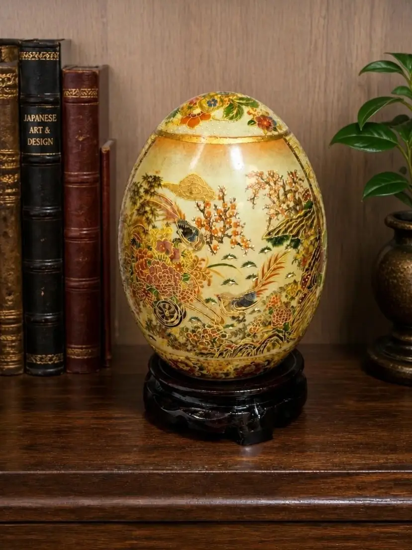 Vtg Royal Satsuma Style Moriage Ceramic Porcelain Egg Pheasant Bird Stand 8"