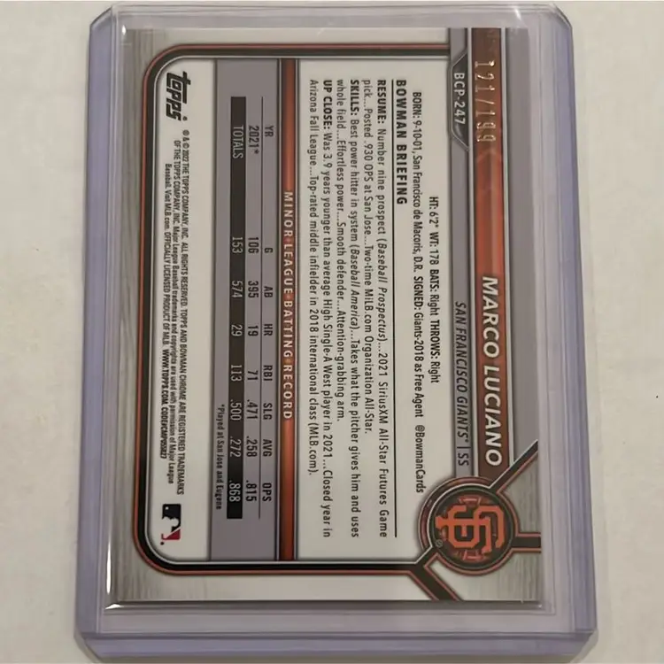 Bowman Chrome 2022 Marco Luciano Pink Refractor /199