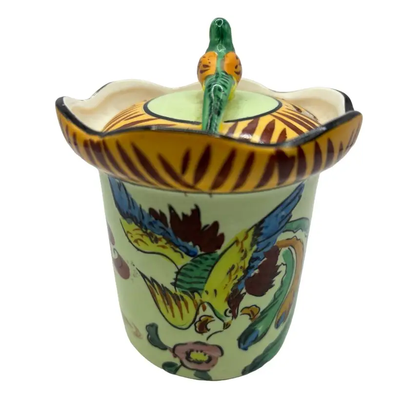 Small Condiment Jar Japan Hand Painted Bird 4”
