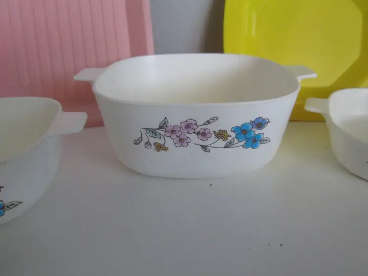 VTG 1960s Chilton Blue "Corning Ware" Childs Plastic Pretend Play Dish Set + Trays