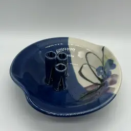 Follette Signed Studio Art Pottery Ikebana Blue White Purple Bud Vase 6”