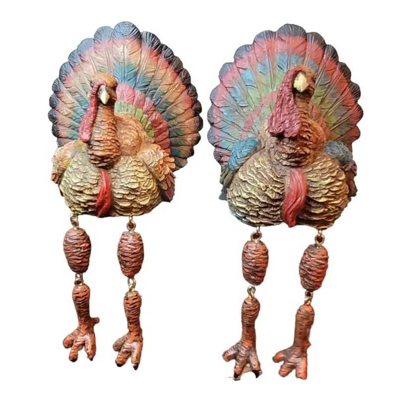 Set of 2 Turkey Thanksgiving Shelf Sitter Window Sill Decoration Door Hanger