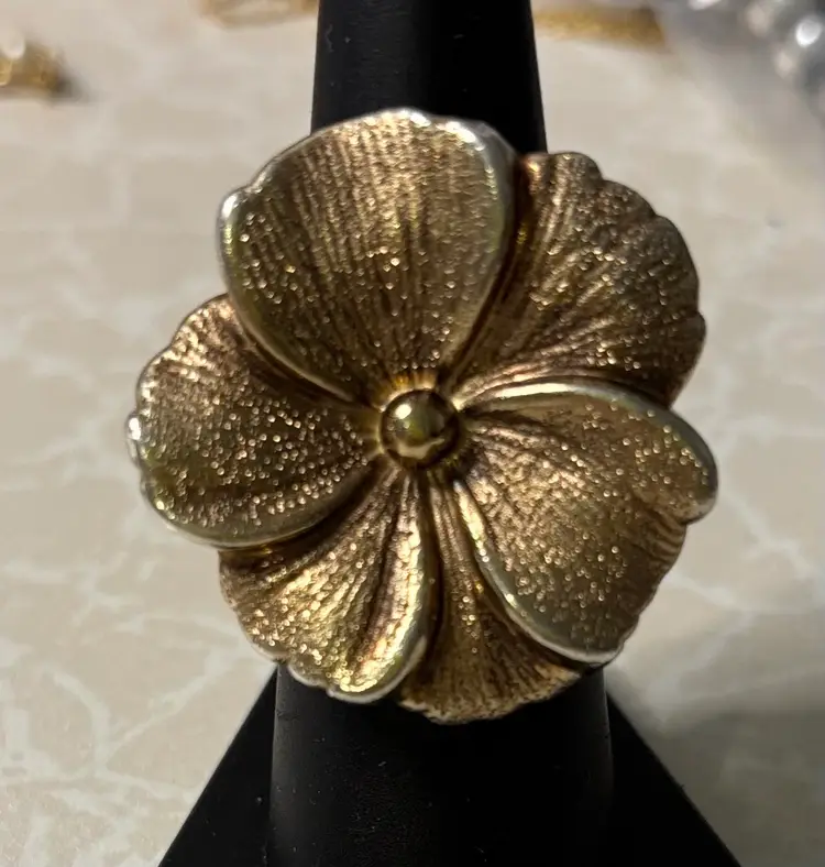 Vintage Charles Garnier Sterling Vermeil Flower Ring, sz 7