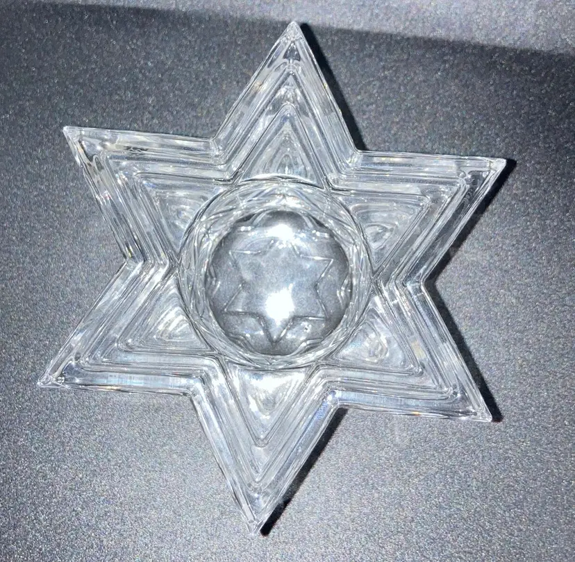 Crystal Star Of David Candle Holder 2 1/2” Tall 5” Wide. No Condition Issues.