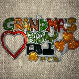 Vintage Suncatcher Stained Glass Metal Grandma’s Boy Train Glitter Ornament
