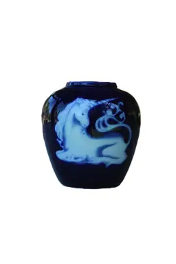 VTG TAKAHASHI SF Blue Ginger Jar Vase White Unicorn Glaze Porcelain Japan