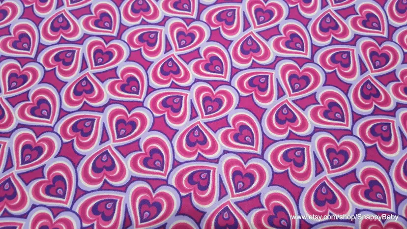 Swirl Heart Pink Purple Flannel Fabric Remnant - 100% Cotton - Choose Size - Soft Craft & Quilting Fabric