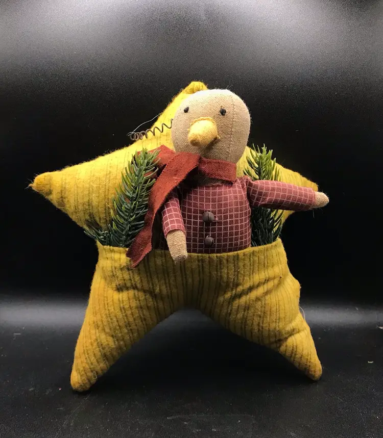Handmade snowman in a star with wire hanger primitive farmhouse
