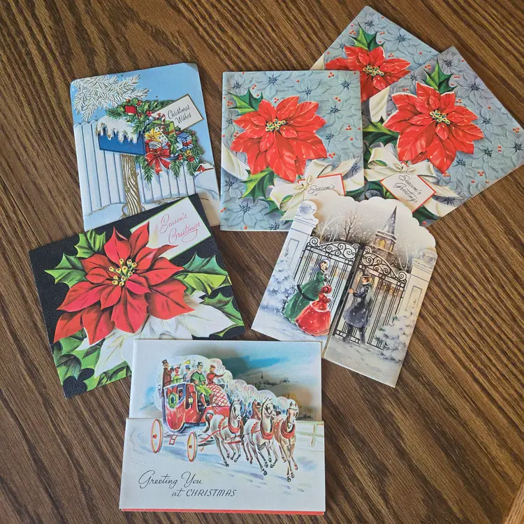 1970s - 7 USED - Die-Cut Flap Christmas greeting cards - crafts!