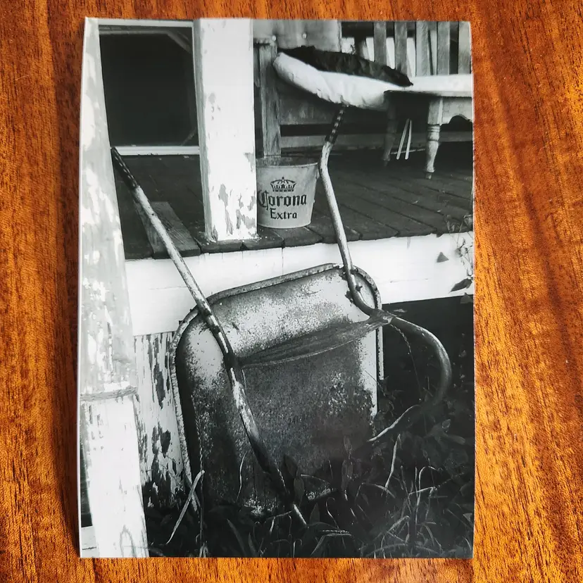 Photograph Of Wheelbarrow 5x7- black & white
