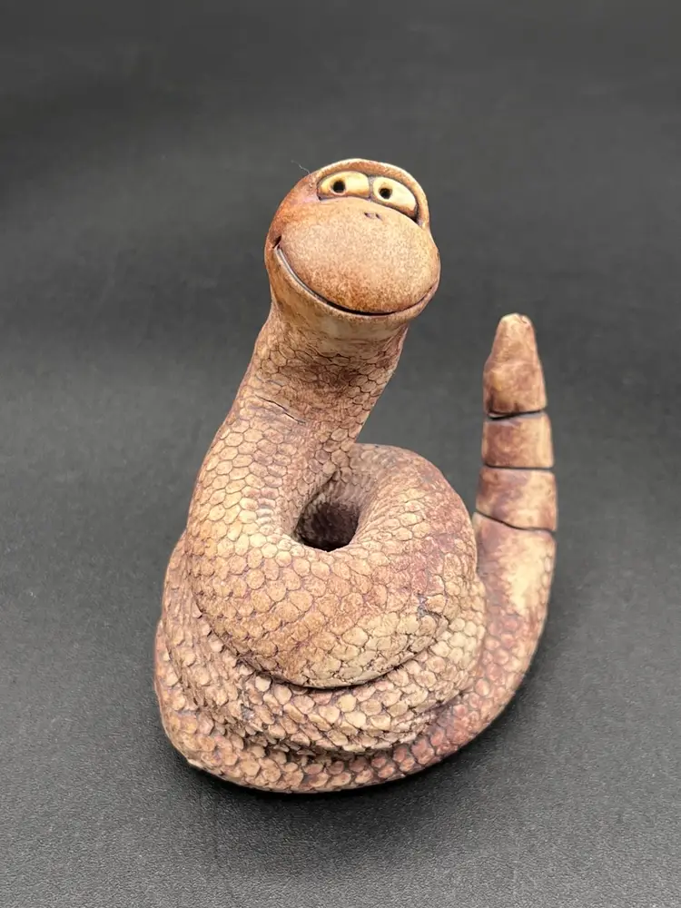 #26 Vintage Signed Wild Earth Studio Art Pottery Smiling Coiled Snake Figurine 🐍
