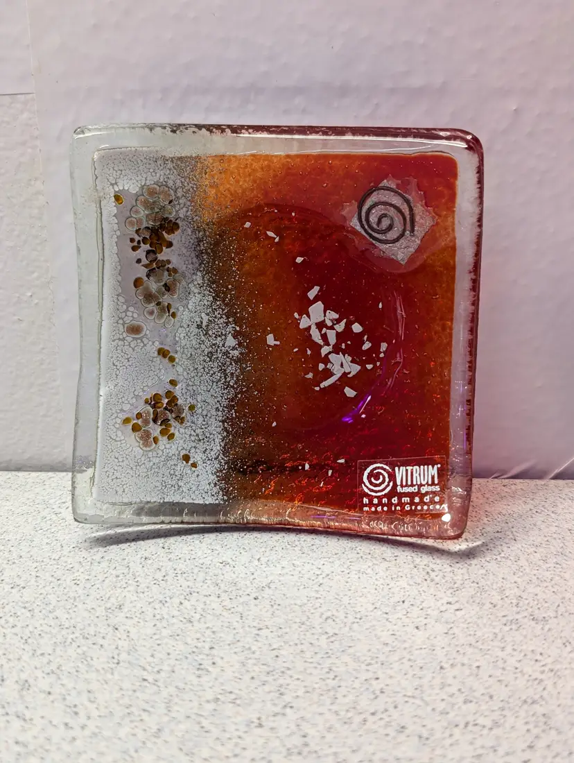 Vintage Greek Mixaha Fused Art Glass Trinket Dish