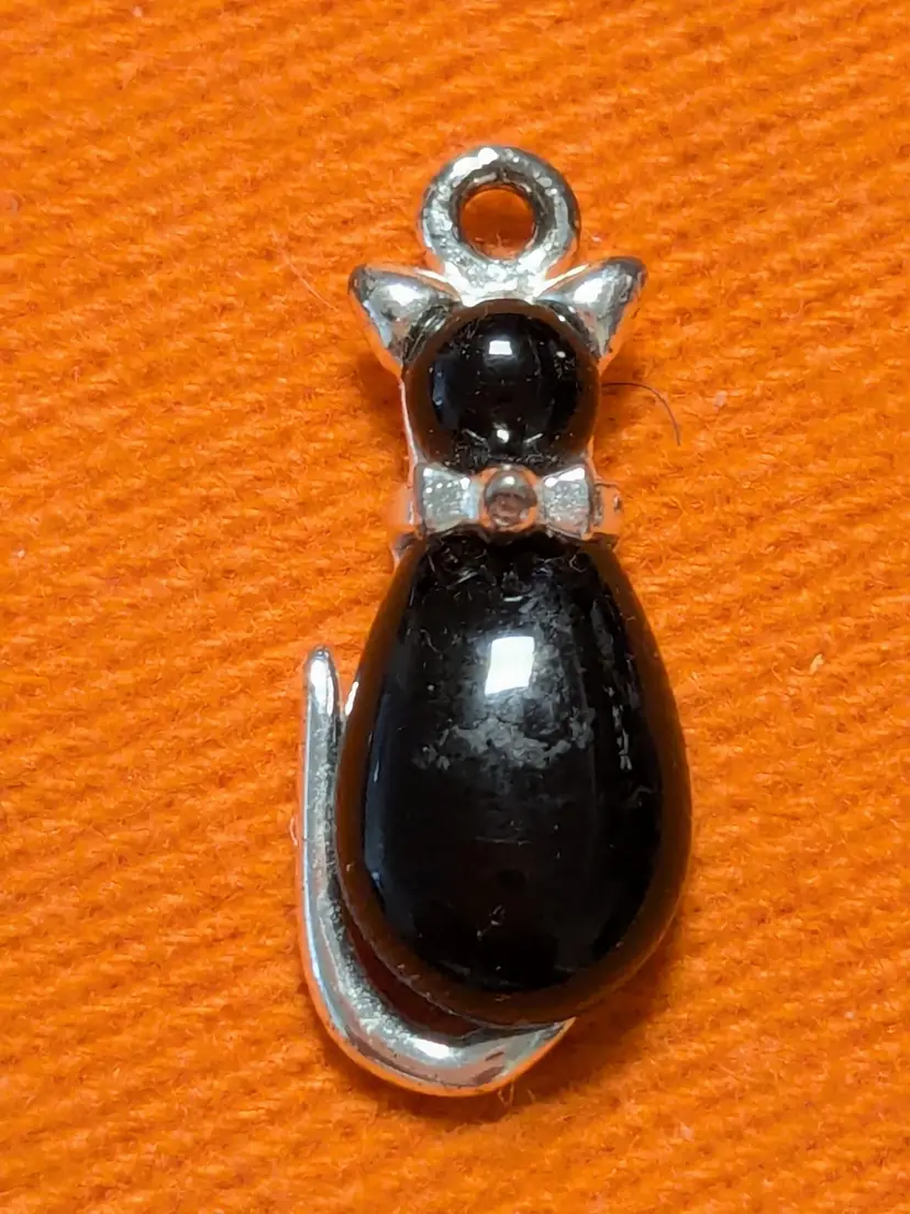Sterling Silver Black Enamel Kitty Cat Charm
