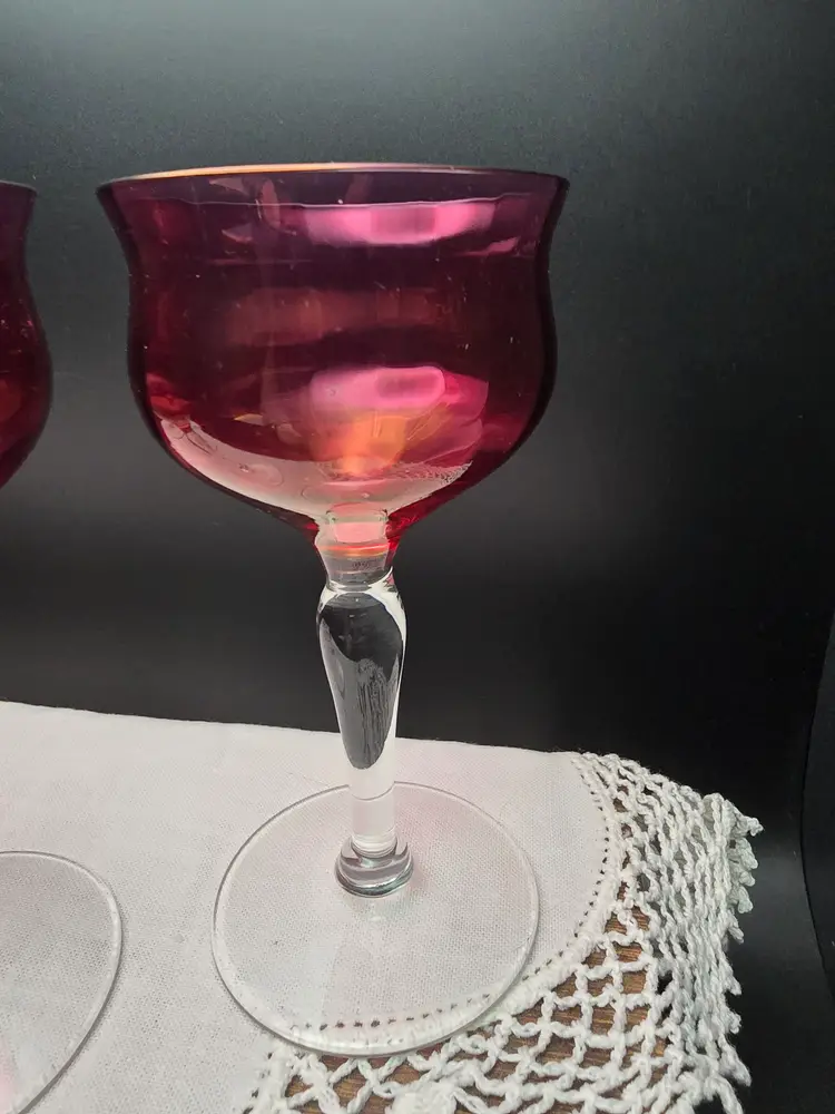 Set of 6 West Virginia Glass Ruby Red "Cranberry Lustre"  Cordial Stemware
