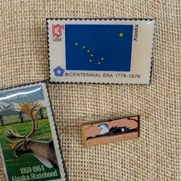 Vintage Alaska Stamp Collectible Pins Lot Statehood Bicentennial St Paul Island