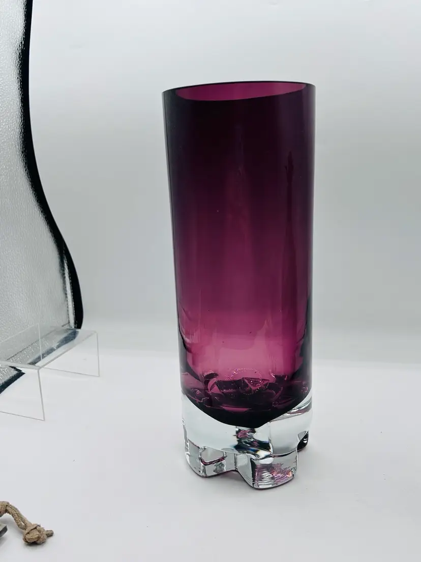 Rare Swedish Style art glass in mid-century modern design Stunning Amethyst Color With Clear X Base.