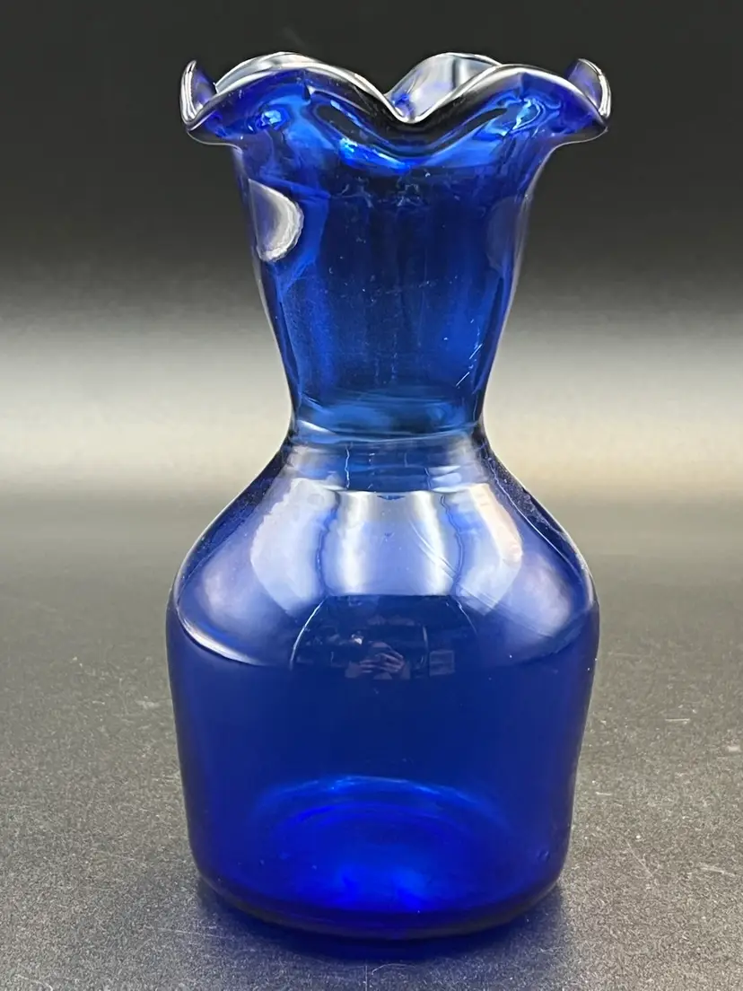 Cobalt Blue Blown Vase W/ Ruffled Rim