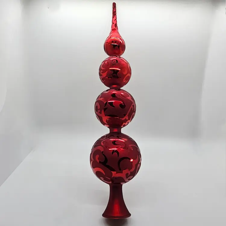 Blown Glass Finial Christmas Tree Topper Red 16" Tall Holiday