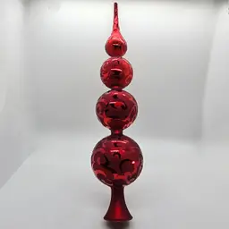 Blown Glass Finial Christmas Tree Topper Red 16" Tall Holiday