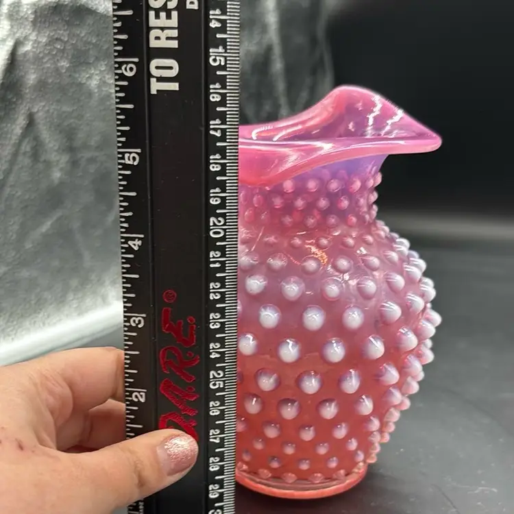 Vintage Fenton Hobnail Cranberry Opalescent Vase Triangular Ruffled Rim