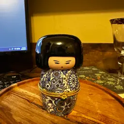 Miniature Kokeshi Doll Trinket Box 3" Colorful Ceramic Display Piece Ring Holder