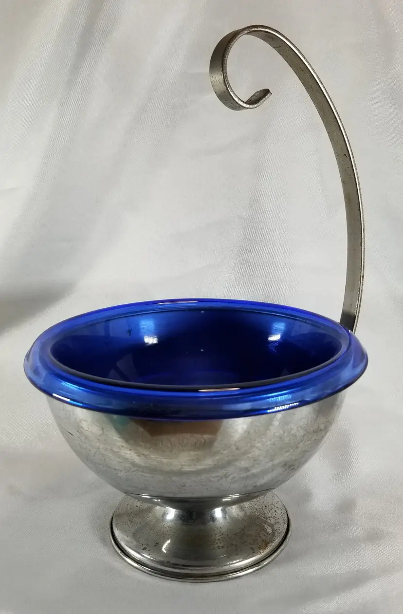 Vintage Hazel Atlas Art Deco Chrome Ice Bucket with Cobalt Glass Insert