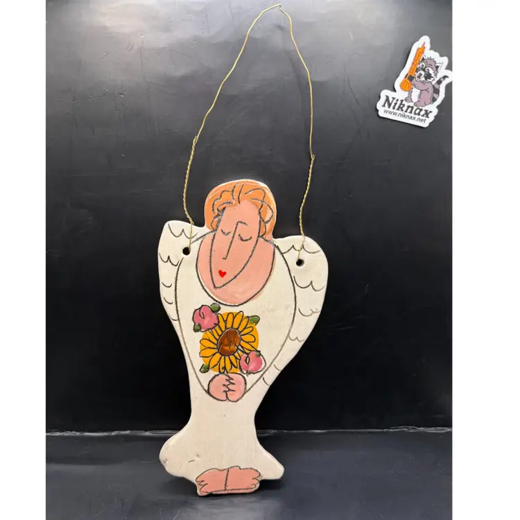 Sandra Magsamen Signed Ceramic Guardian Angel Wall Hanging 7”+4” Hanger