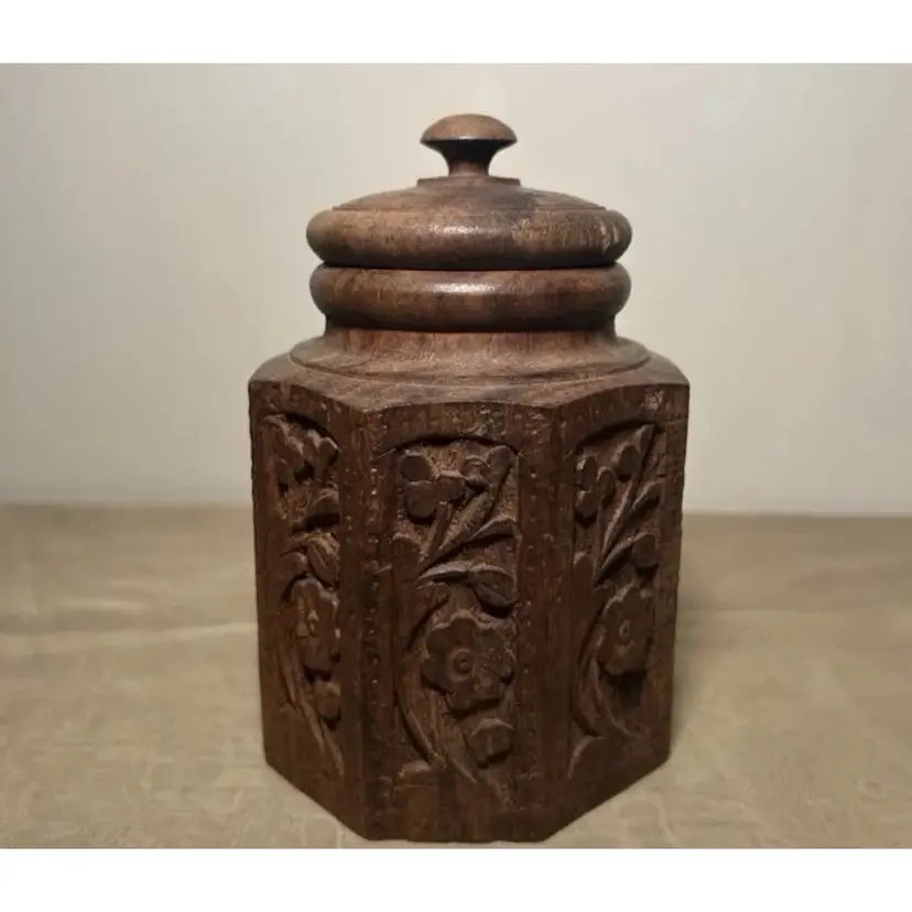 Hand Carved Wood jar With Lid