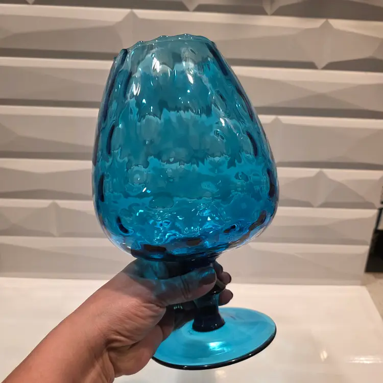 Vintage Large Blue Empoli Optic Hand Blown Glass Brandy Snifter Vase