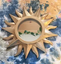 Vintage Mid Century Belgian Deknudt Sunburst Mirror 1970 Gold Resin