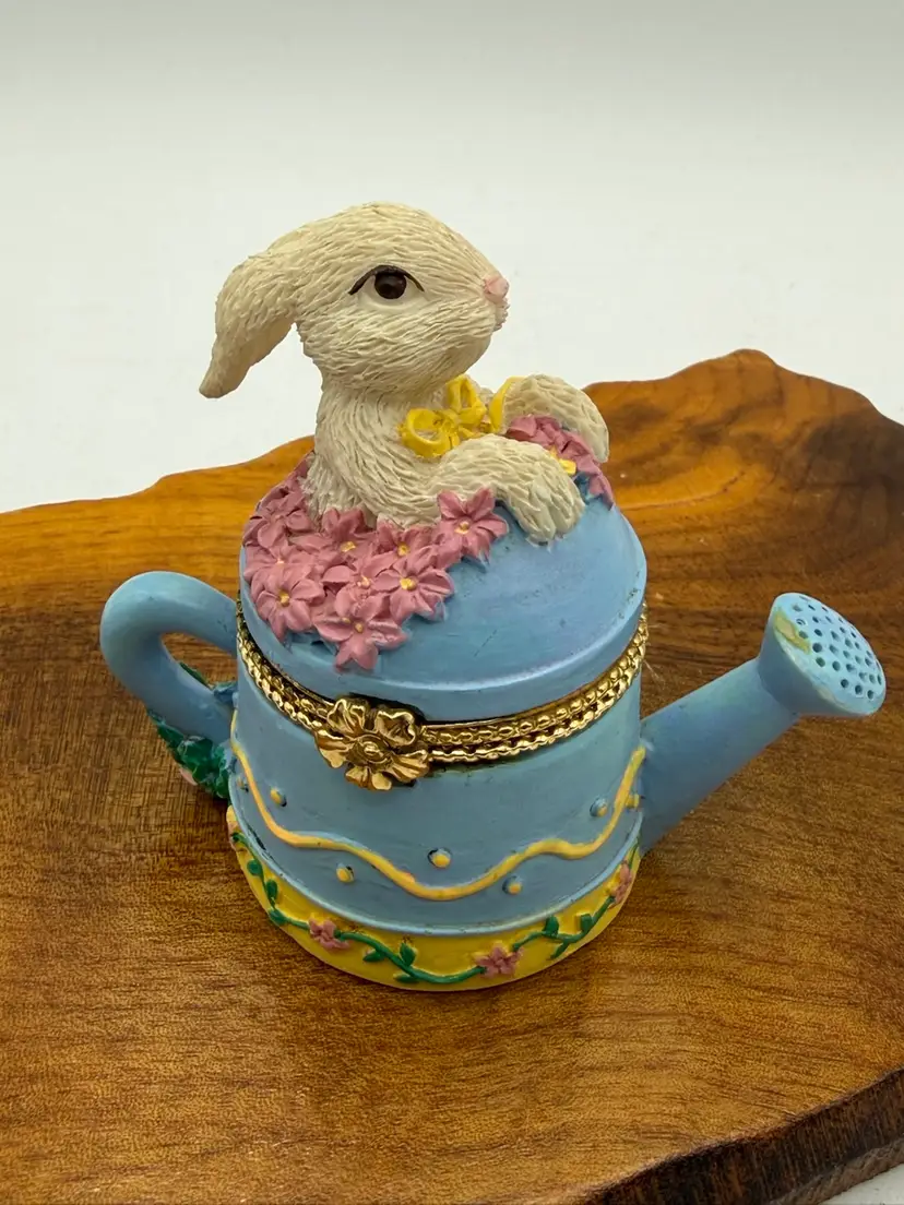 Bunny Watering Can Trinket Box With Duck