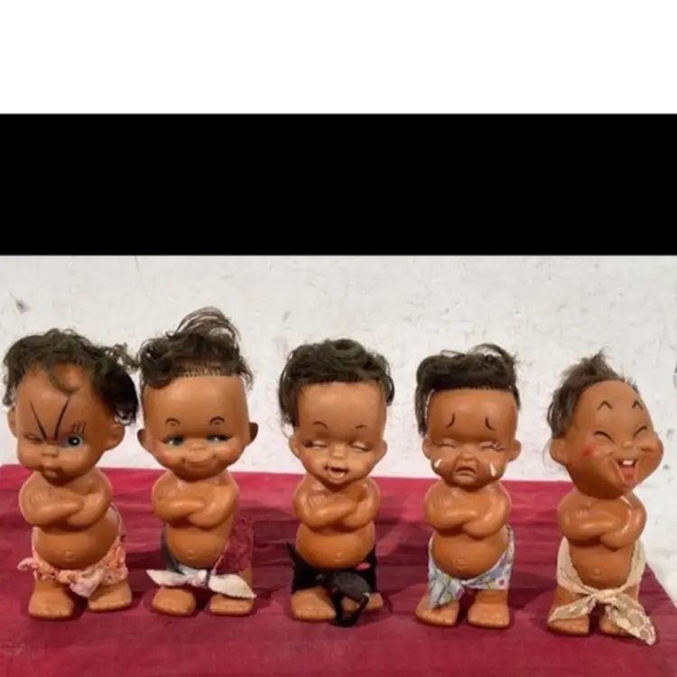 Vintage 1950s Hawaiian Hula Baby Dolls – Set of 5 Emotions – Tiki Kitsch Souvenir Lot
