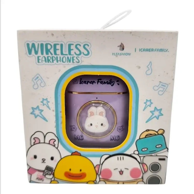 Anime Style Wireless Bluetooth Earbuds 5.3 Cute Character Case USB-C Purple