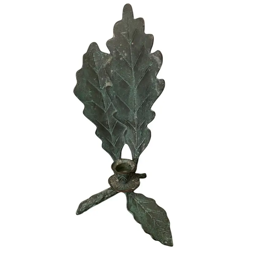 Gorgeous Leaf Candleholder With Aged Copper Look 11” Tall