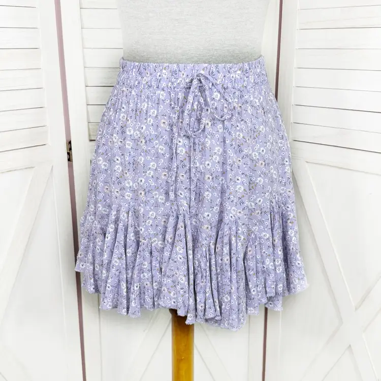 Aeropostale Y2K Floral Tie Waist Flippy Mini Skirt Purple Small