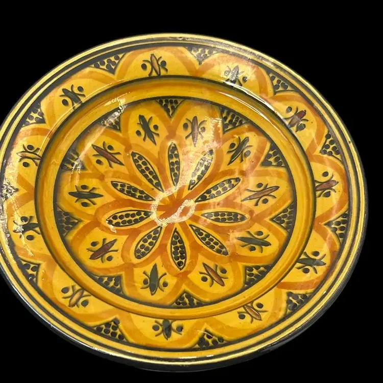 Moroccan Ceramic Handmade Footed Beetle Bowl 8.5” x 2”