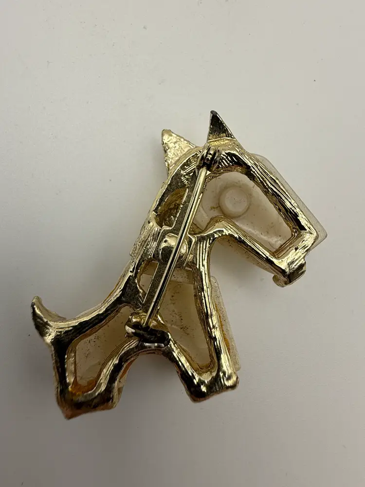 Vintage Hattie Carnegie Lucite Dog Brooch Rhinestone Glows