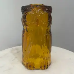 Vintage Mosser Amber Glass Owl Fairy Lamp Hurricane - No Eyes - Top Only!