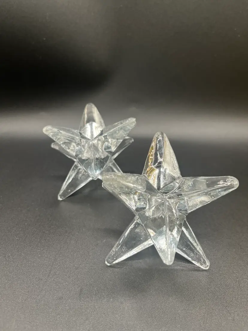 Pair Of Clear Of Glass 8-Pointed Star Candleholders 3” READ✨
