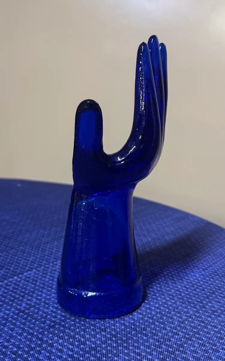 Cobalt Blue Glass Hand Mannequin Jewelry Display Ring Holder 8" Tall