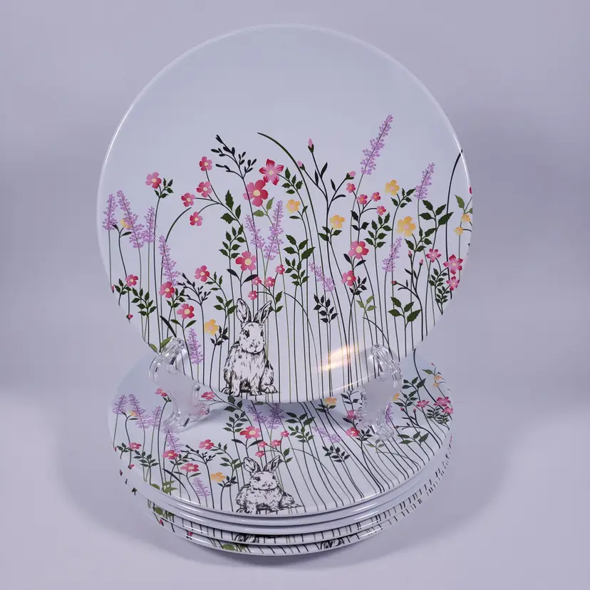 Bunny Rabbit Wildflowers Cottage Farm Spring Easter MELAMINE SALAD PLATE SET