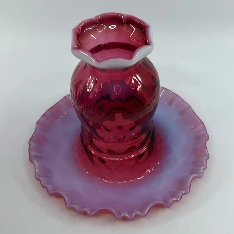 Fenton Cranberry Opalescent One Piece Fairy Lamp 6H 7Dia