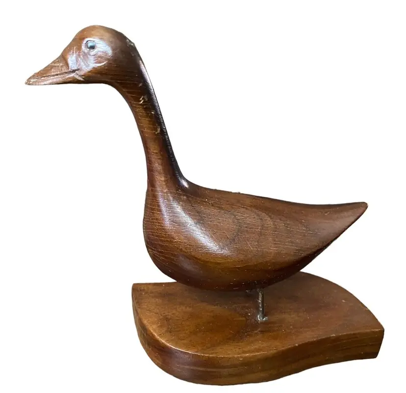Hand Carved Wooden Folk Art Duck Goose Bird Sculpture Vintage