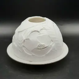 Bernardaud France Magnolia Blossoms Lithophane Bisque Porcelain Fairy Lamp Light Votive Tealight Candle Holder