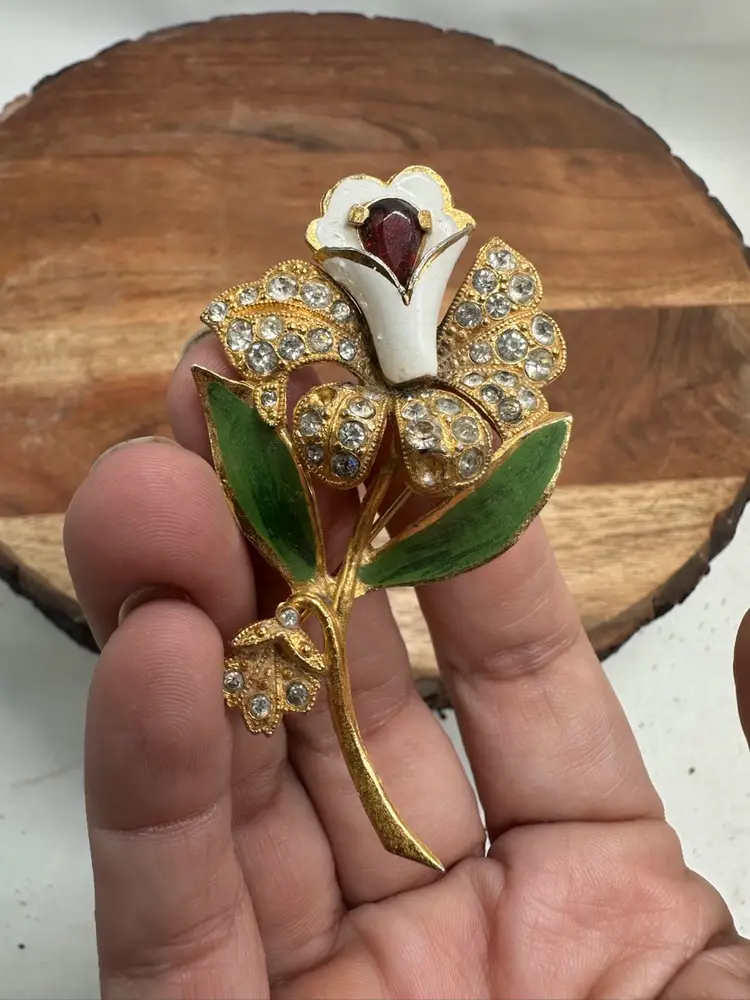 Vintage Coro Enamel Orchid Costume Brooch Lovely