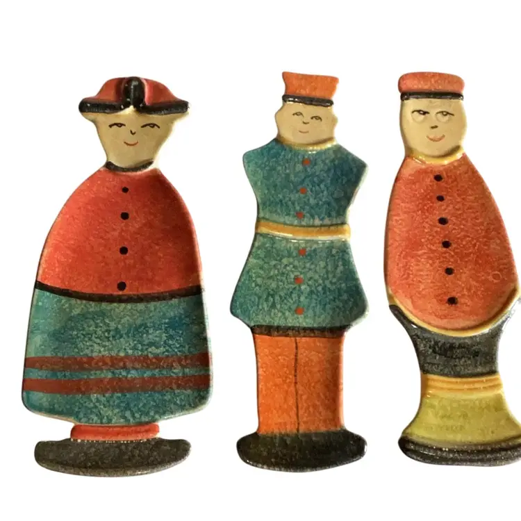 3 Italian Hand Painted People Wall Hangings Approx 12” Tall X 5” Wide Each ( Largest)