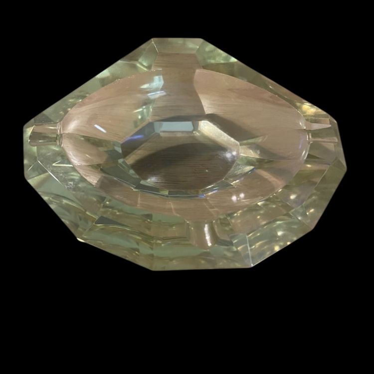 Vintage Yellow Glass Ashtray Geometric Design