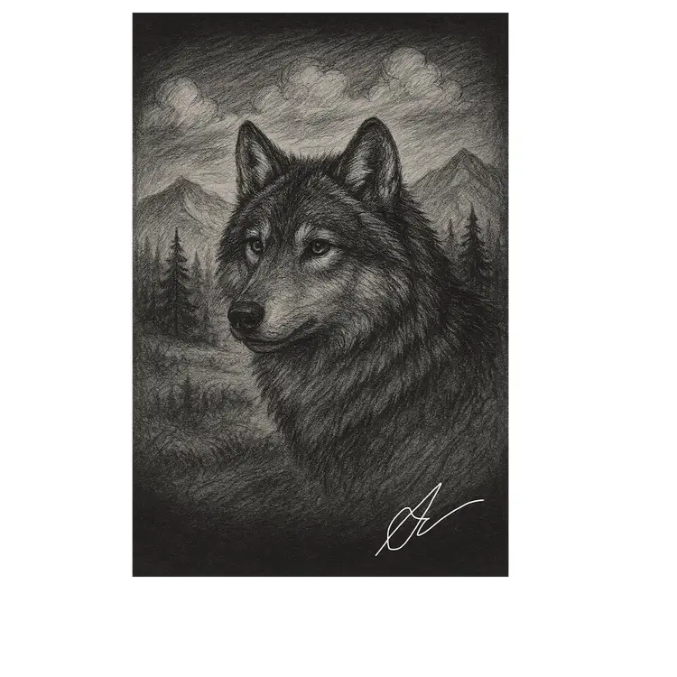 The Great Wolf From The Mountain 8.5x11 Photo Print Sketch Drawing